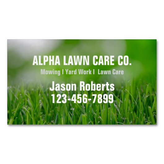 ヤード気に芝地景造園芝刈り マグネット名刺 (正面)