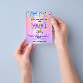 ヤード販売ガレージ販売ホログラフィックピンクブルードリップ チラシ (手)