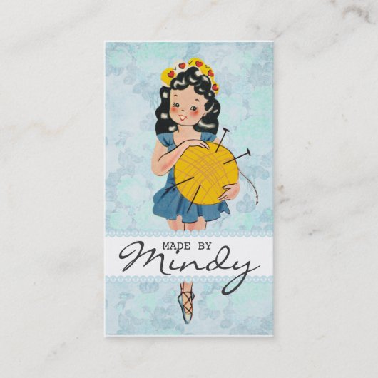 ヤーンのかわいいバレリーナの女の子の編み物針の球 名刺 (正面)