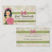 ヤーンのかわいいヴィンテージの女の子の編み物のかぎ針編みの球 名刺 (正面/裏面)