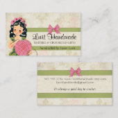 ヤーンのかわいいヴィンテージの女の子の編み物のかぎ針編みの球 名刺 (正面/裏面)