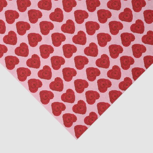 ヤーンのハートのかぎ針編みの赤 + ピンク 薄葉紙 (詳細)