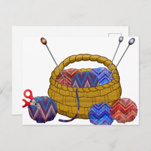 ヤーンのバスケット編み物針編みクラフト ポストカード (正面/裏面)