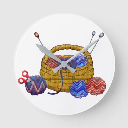 ヤーンのバスケット編み物針編みクラフト ラウンド壁時計 (正面)