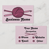 ヤーンのピンクの球(ニット及びかぎ針編み) 名刺 (正面/裏面)