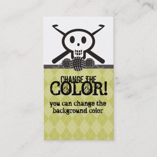 ヤーンの名刺が付いているかぎ針編みホックのスカル 名刺 (正面)