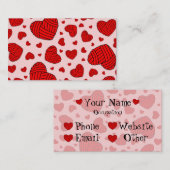 ヤーンの水玉模様のハート形の球(赤及びピンク) 名刺 (正面/裏面)