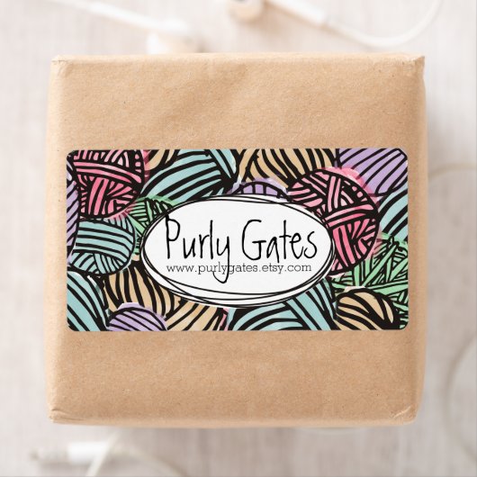 ヤーンの編み物のかぎ針編みのカラフルな落書きの球 ラベル (インサイチュ)