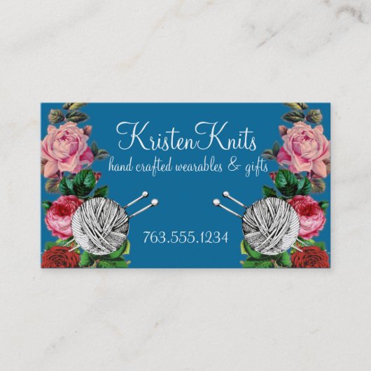 ヤーンの編み物針のヴィンテージのバラカードの球 名刺 (正面)