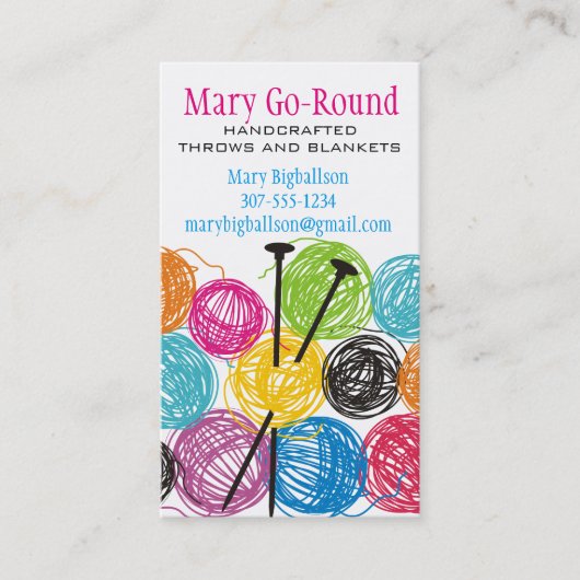 ヤーンの編み物針の編機械のカラフルな球 名刺 (正面)