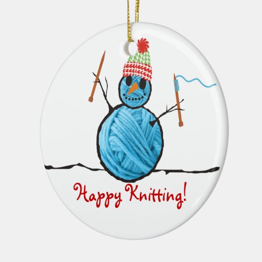 ヤーンの雪だるまの編み物針のクリスマスツリー セラミックオーナメント (左)