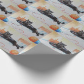 ヤーンを持つ黒猫 ラッピングペーパー (角)