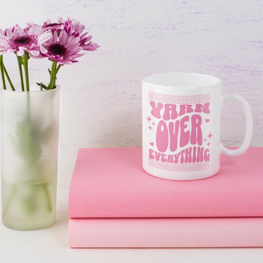 ヤーンオーバーオールピンク編み物 コーヒーマグカップ