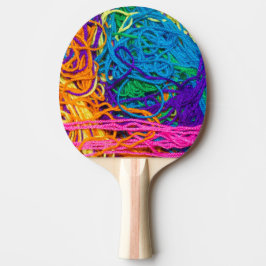 ヤーンカラフルクロシェ編み物写真 卓球ラケット