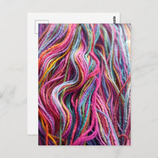 ヤーンカラフルマゼンタピンク編み物 ポストカード (正面/裏面)