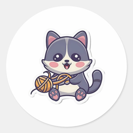 ヤーンクラシックTシャツ付き可愛い猫 ラウンドシール (正面)