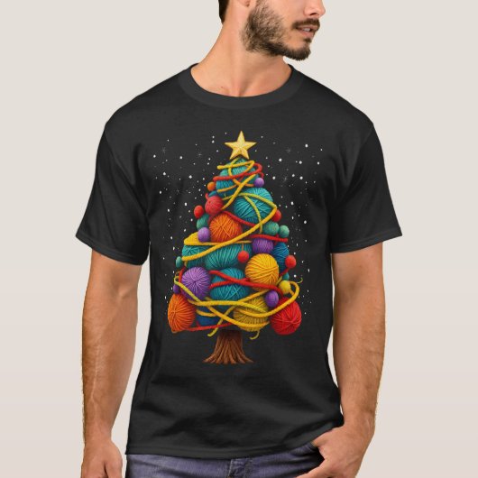ヤーンクリスマスツリークロシェ編み物キルター Tシャツ (正面)