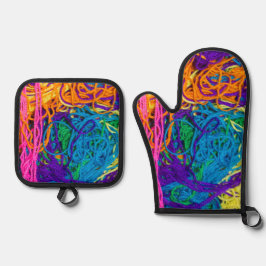 ヤーンタングルリアリスティックテクスチャクロシェ編み物 鍋つかみ&鍋敷きセット