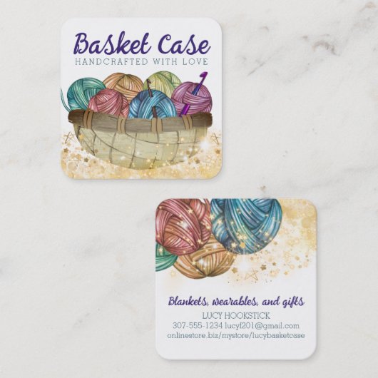 ヤーンバスケット編み針ホーメスプーン工芸品 スクエア名刺 (正面/裏面)