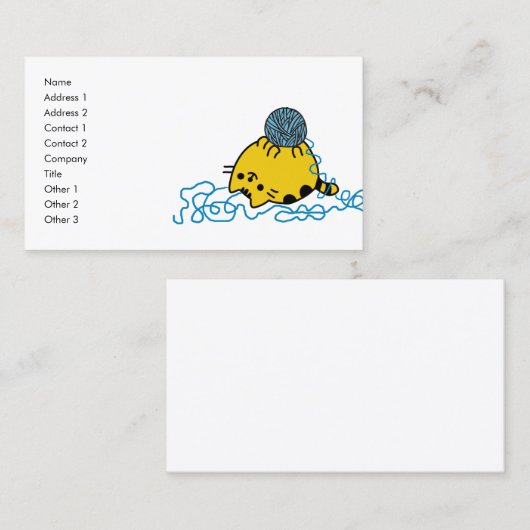 ヤーンボール名札付き可愛い漫画子猫 名刺 (正面/裏面)