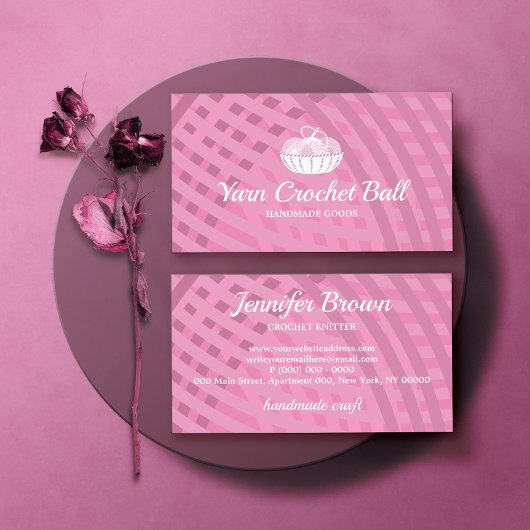 ヤーンボール編み物クロチェットピンク 名刺