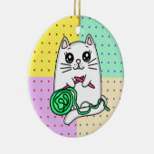 ヤーン付きキティキャット編み物 セラミックオーナメント (右)