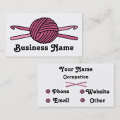 ヤーン及びかぎ針編みホックのピンクの球 名刺 (正面/裏面)