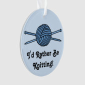 ヤーン及び編み物針(版2)の青い球 オーナメント (正面)