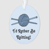 ヤーン及び編み物針(版2)の青い球 オーナメント (正面)