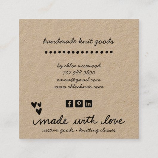 ヤーン手作りニットグッズ筏 スクエア名刺 (裏面)