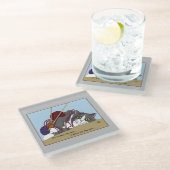 ヤーン編み物おもしろい猫 ガラスコースター (アングル)