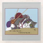 ヤーン編み物おもしろい猫 ガラスコースター (正面)