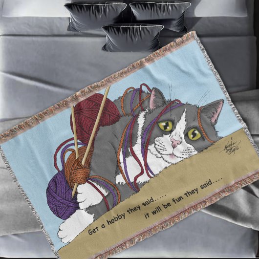 ヤーン編み物おもしろい猫 スローブランケット