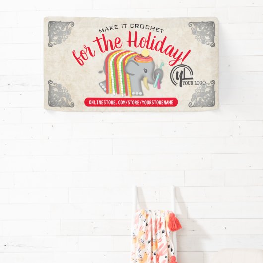 ヤーン象のクロシェ針のフックのクリスマスのクラフトショー 横断幕 (インサイチュ)