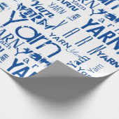 ヤーン！タイポグラフィブルー編み物 ラッピングペーパー (角)