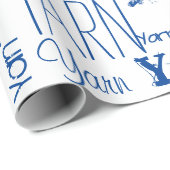 ヤーン！タイポグラフィブルー編み物 ラッピングペーパー (ロールコーナー)