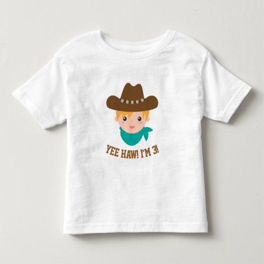 ヤeeハウ、かわいい小さなカウボーイは3歳 トドラーTシャツ (正面)