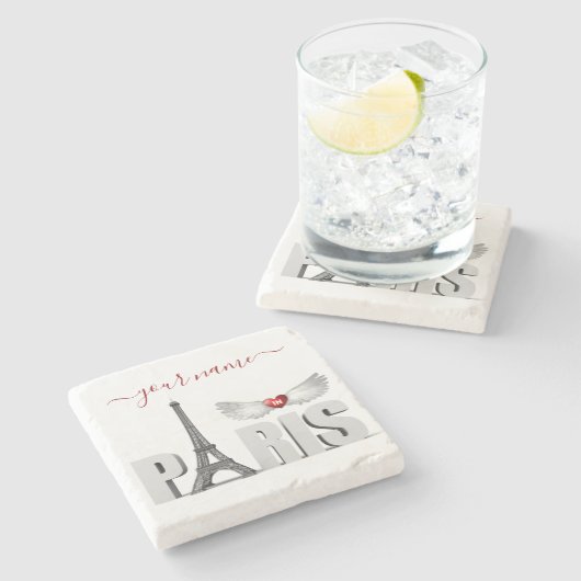 ユアネームインパリエッフェルタワーハートエンジェルウィング ストーンコースター (横)