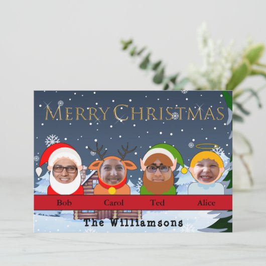 ユアファミリーアズサンタトナカイア小妖精や小人プラスエンジェルフォト シーズンカード (スタンド正面)