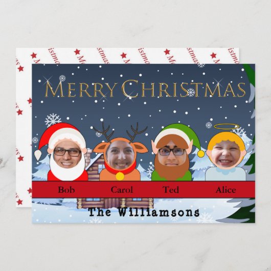 ユアファミリーアズサンタトナカイア小妖精や小人プラスエンジェルフォト シーズンカード (正面/裏面)