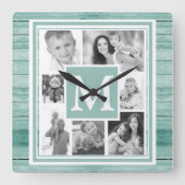 ユアフォト白黒ターコイズ航海のウッド スクエア壁時計 (正面)