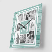 ユアフォト白黒ターコイズ航海のウッド スクエア壁時計 (傾斜)