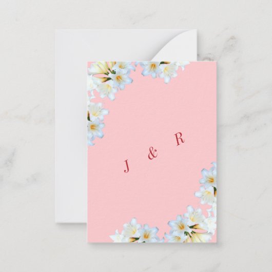 ユアホワイトライズピンク結婚式招待状テンプレート ノートカード (裏面)