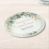 ユウカリの緑の葉の金ゴールド楕円アーチ ラウンドペーパーコースター (アングル)