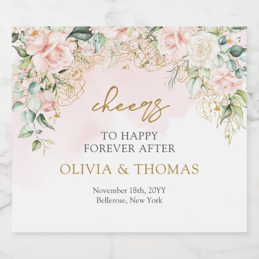 ユウカリの緑の葉の金ゴールド楕円アーチ リキュールボトルラベル (シングルラベル)