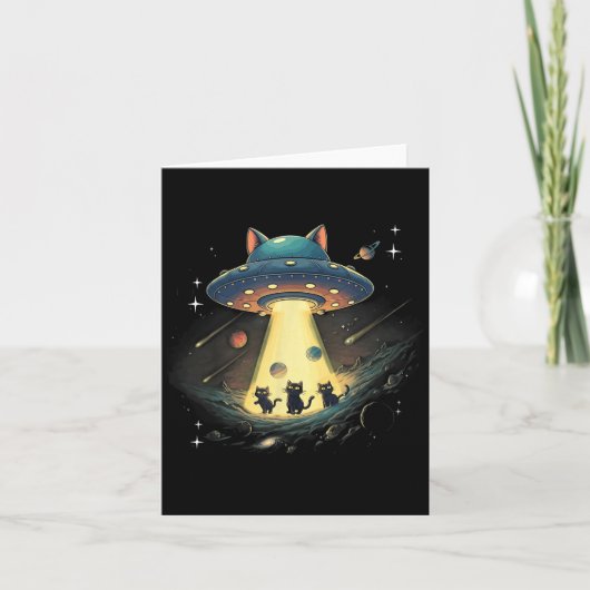 ユエファ ねこ キティ かわいい 宇宙 宇宙船 エイリアン 面白い カード (正面)