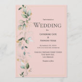 ユエレガント素朴ーカリ結婚パステルピンク 招待状 (正面)