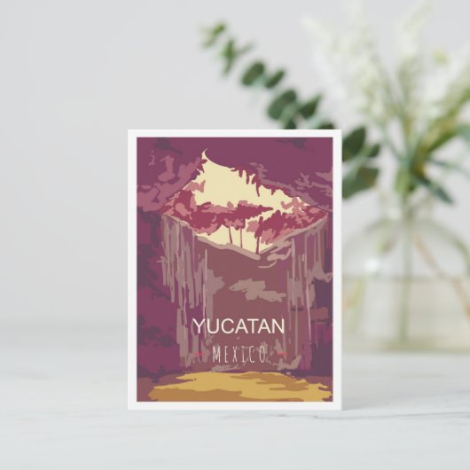 ユカタンメキシコアートヴィンテージトラベルイラストレーション ポストカード (スタンド正面)