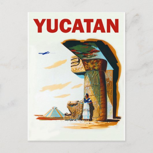 ユカタン半島のピラミッドと古代建築、レトロ調 ポストカード (正面)