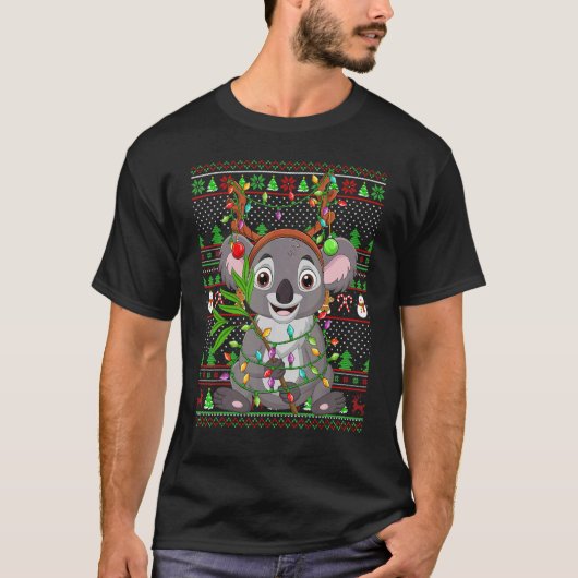 ユガイなクリスマスセーター風イルミネーションコアラ クリスマス Tシャツ (正面)